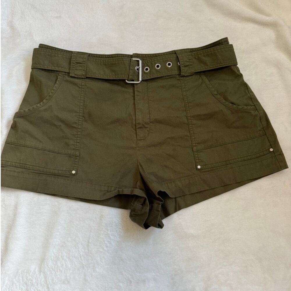 Anthropologie Olive Green Belted Utility Shorts Size 16P